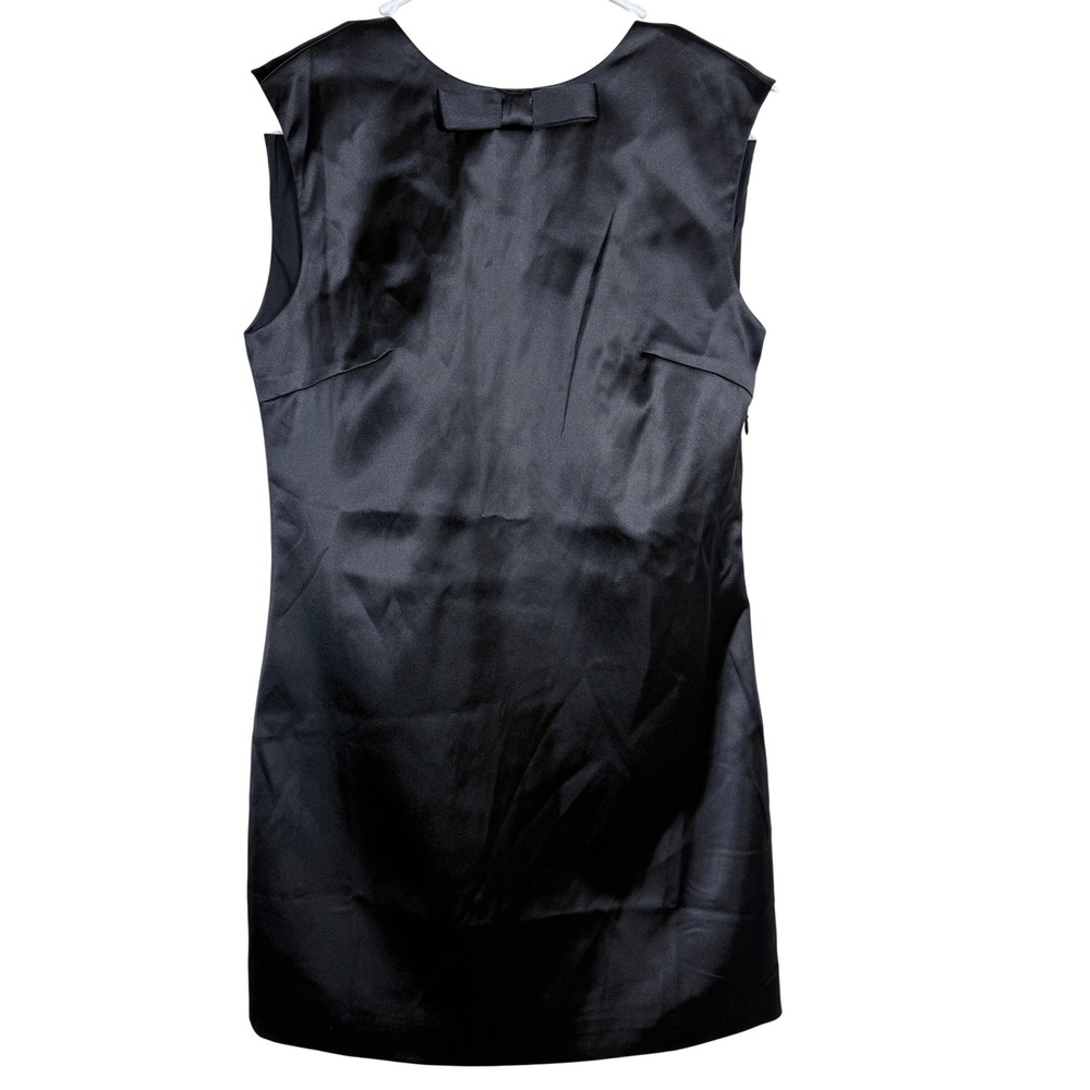 Commense Women Dress S Black Satin Bow Back Mini Sleeveless Shift Parisian Chic